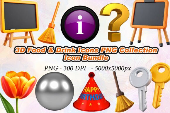 3D Food & Drink Icons: High-Res PNGs