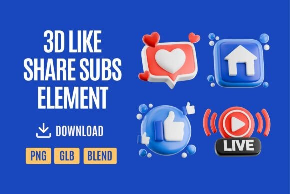 3D Like Share Subscribe Icon Set 02: Elevating Digital Engagement with Modern Visuals