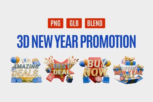 3D New Year Promotion Set 01: Elevating Holiday Marketing with Modern Design