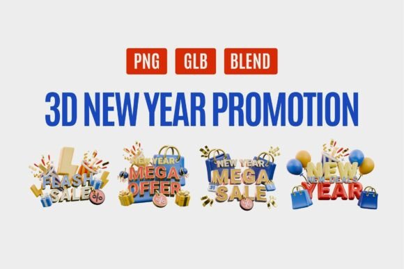 3D New Year Promotion Set 04: Elevating Holiday Marketing with Festive Visuals