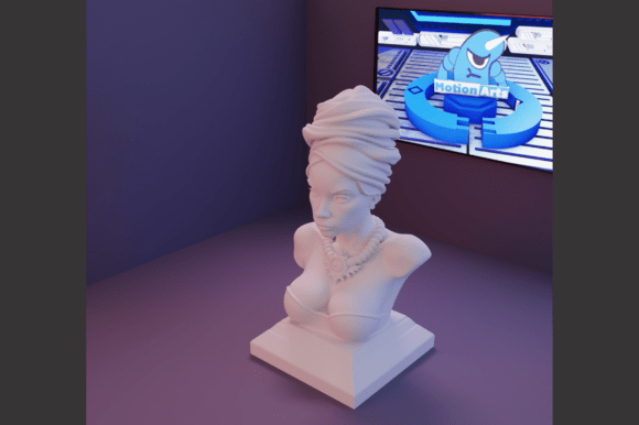 African Woman with Headdress: A Digital Sculpture Celebrating Culture and Artistry