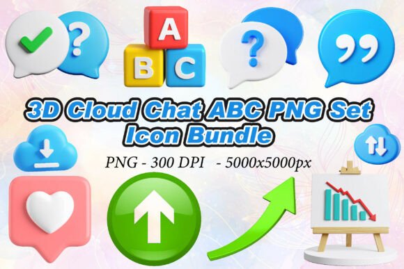 Elevate Your Visual Storytelling with High-Resolution 3D Cloud Chat ABC Icons