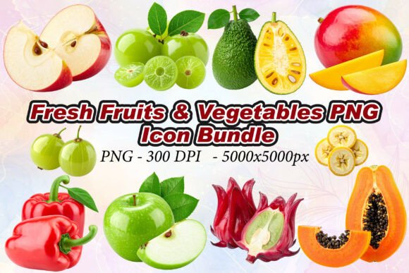Fresh Fruits Vegetables PNG: Elevating Design with High-Quality 3D Icons