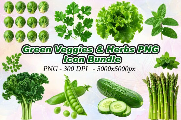Green Veggies Herbs PNG: Elevating Digital Design with High-Resolution 3D Icons