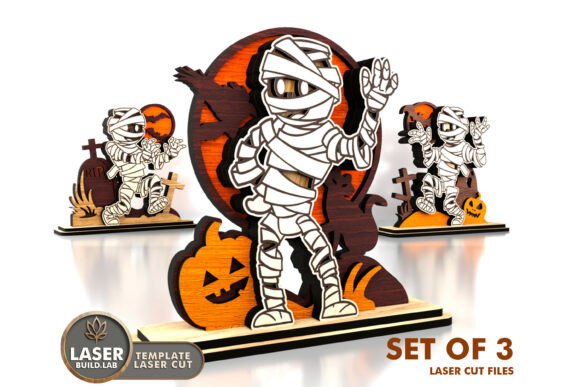 Halloween Mummy Figurines Set of 3: Elevating Seasonal Decor with Precision Laser Cutting