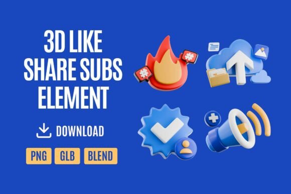Strategic Visual Engagement: Leveraging the 3D Like Share Subscribe Icon Set 05