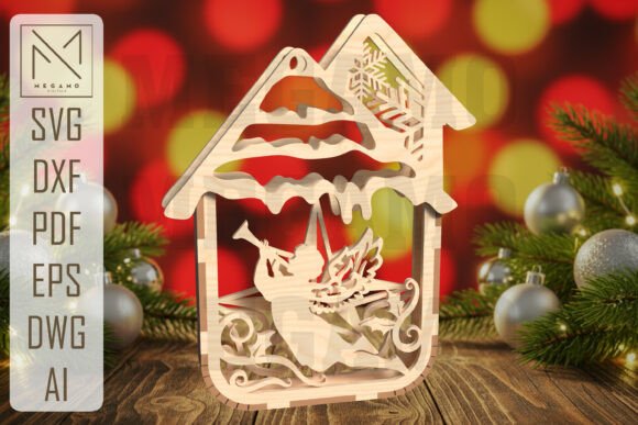 Trumpet Angel Ornament SVG: Elevate Your Holiday Decor with Multilayer Laser Cut Designs